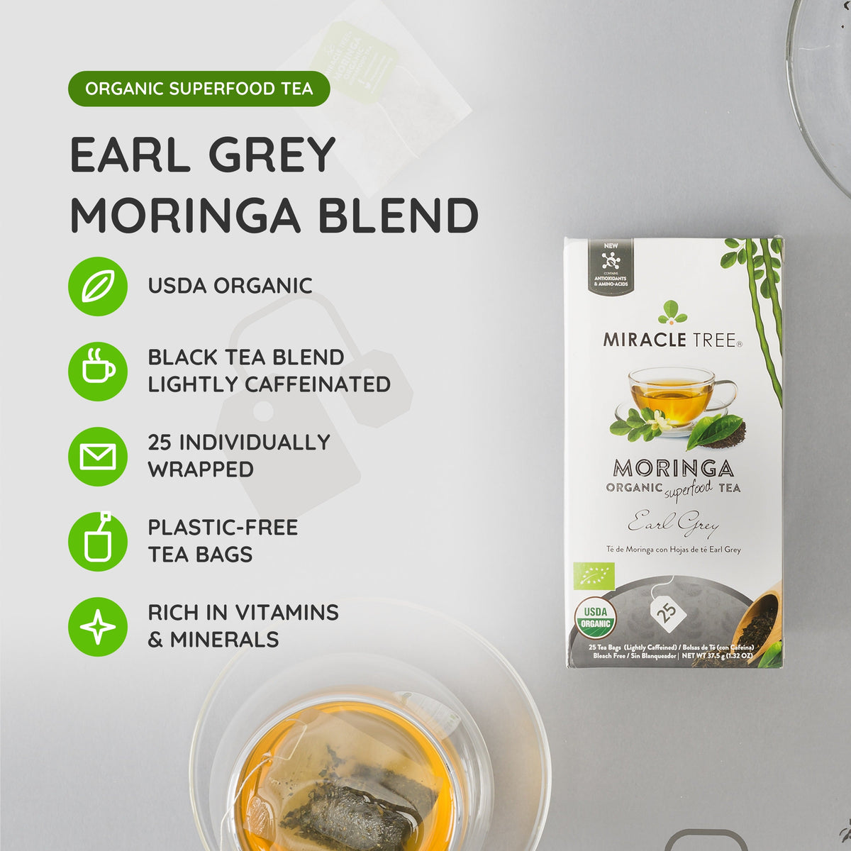 Organic Moringa Tea - Earl Grey - Low Caffeine Herbal Tea